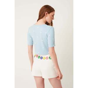 Floral Patterned Casual <b>Short</b> <b>Sleeve</b> Crop <b>Cardigan</b> 100% Polyester - Product Image 4