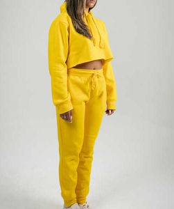 Vente chaude Ensemble de survêtement décontracté pour femmes, écologique, avec logo personnalisé, ensemble 2 pièces, haut court à capuche, jogging, vente en gros - Product Image 3