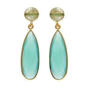 Pendientes Colgantes de Plata de Ley 925 Hechos a Mano Clásicos de Primera Calidad al por Mayor, con Piedras Preciosas de Calcedonia Aqua Natural para Mujer, para Bodas y Fiestas - Product Image 1