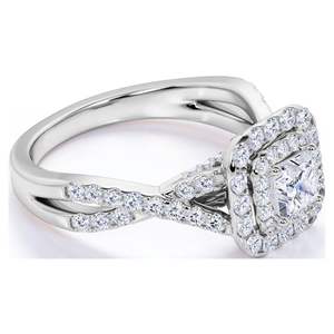 Moissanite élégante de 1 carat-Bague torsadée-Pavé-Bague de fiançailles à double halo-Or blanc 18 carats sur argent - Product Image 2