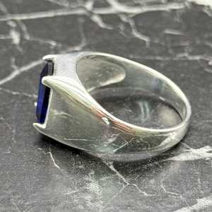 Elegant Luxury Signet <b>Ring</b> <b>for</b> <b>Men</b> Blue Sapphire Stone Set in Sterling <b>Silver</b> Perfect Gift <b>for</b> Him - Product Image 4