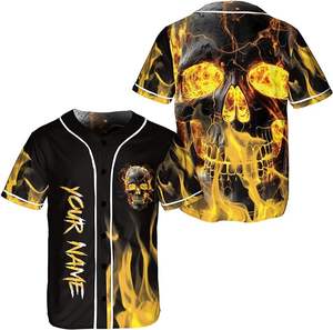 Camiseta de béisbol de manga corta con gráfico de calavera de llama de los hombres con nombre personalizado ropa deportiva transpirable con cierre de botón - Product Image 5