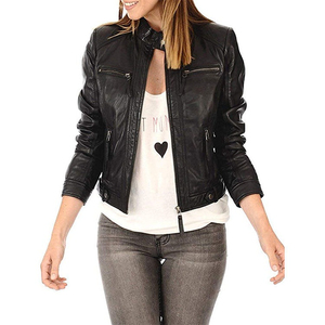Vestes d'hiver pour femmes, veste en cuir PU noire pour moto, nouvelle arrivée, personnalisée, extérieure, automne 2023, cuir véritable standard - Product Image 4