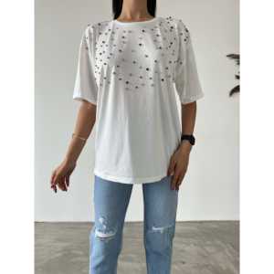 T-shirt en jersey 100% coton respirant et orné de strass étincelants - Product Image 3