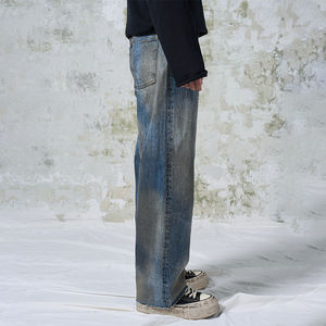 Pantalones vaqueros para hombre, holgados, rectos, 100% algodón con lavado ácido intensivo, destrucción de alta calidad para pantalones vaqueros con lavado ácido - Product Image 3