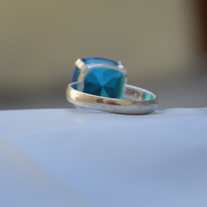 Cojín corte neón azul apatita cuarzo cristiano declaración anillo 925 plata esterlina ecológico calidad perfecta único Natural - Product Image 2