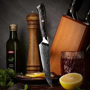 Vente en gros personnalisé de haute qualité OEM ODM Service Couteau de cuisine Damas Couteau de chef en acier avec décoration en feuille d'or Manche en résine - Product Image 5