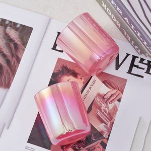 ขวดแก้วใส่เทียนสีชมพูโฮโลแกรมสีรุ้ง8ออนซ์12ออนซ์300มล. ภาชนะบรรจุเทียนกุหลาบประกายแวววาว - Product Image 1