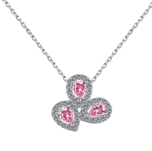 Collier élégant en forme de fleur, pendentif en forme de poire, moissanite diamant VVS, or 925, argent, style hip hop - Product Image 1