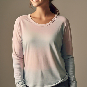 Haute qualité à manches longues T-Shirt femmes 100% coton Polyester col rond T-Shirt dames surdimensionné col carré T-Shirt femmes - Product Image 4