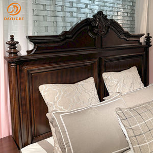 럭셔리 우드 정품 가죽 유럽 빈티지 디자인 가구 클래식 빌라 로얄 침대 맞춤형 골동품 마호가니 침실 세트 - Product Image 3