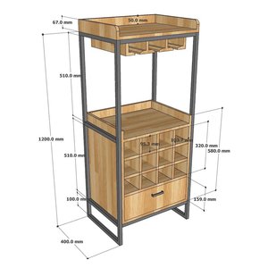 TPA015 Modern Antique Oak <b>Wine</b> Cabinet with Cooling Feature Solid Wood and Rubberwood Home Furniture with Iron Legs - Product Image 5