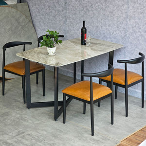 CBBA123 Juego de Comedor Rectangular Moderno, Mesa de 140x80cm con Superficie de Cerámica y 4 Sillas Hechas de Mármol - Product Image 3