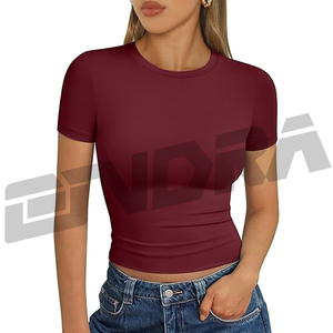 womens short sleeve t shirt with hollow out design breathable cotton slim fit casual fashion <b>top</b> for summer daily wear style fit - Product Image 1
