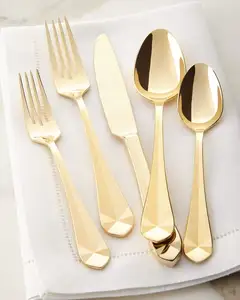 两勺两叉刀共五件不锈钢餐具套装婚礼装饰可重复使用金属餐具套装黄金