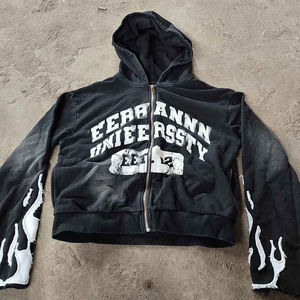 Survêtement délavé à l'acide avec logo brodé usé, 450 g/m², pour homme, ensemble sweat à capuche évasé et pantalon de survêtement, survêtement zippé - Product Image 3