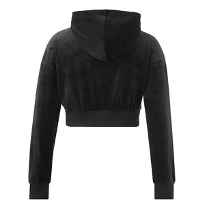 2026 Women's Cropped Hoodie Heavyweight <b>Velour</b> Acid Wash Lined Plain Black Pullover <b>Sweatshirt</b> Elastic Hem Custom Logo Solid - Product Image 3