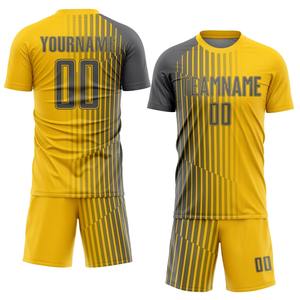 Ensemble de Tenue de Football Personnalisée Jaune et Gris à Rayures - Maillot et Short avec Nom/Numéro Personnalisable - Product Image 3