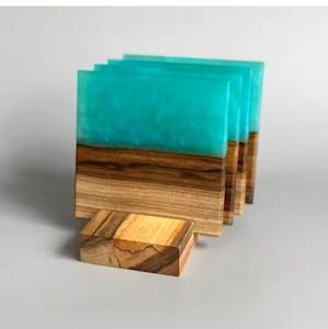 Ensemble de 4 sous-verres carrés et ronds en bois et résine de qualité supérieure, personnalisables, vente chaude 2025, au meilleur prix par ADDRESS CRAFTS INDIA - Product Image 5