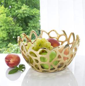 Rond décoratif en aluminium poli, branche dorée, pièce maîtresse de récif, bol à fruits géométrique de luxe, bol de table en métal en alliage moulé - Product Image 4