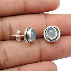 Los pendientes de plata de ley 925 a la moda vienen con pendientes de tuerca de piedras preciosas de Calcedonia Natural, la mejor joyería Bohemia para regalo - Product Image 4