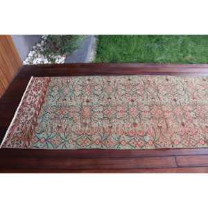 Tapis turc 2,9 x 8,8 pieds, tapis de couloir vintage, tapis uni vert et marron - Product Image 5