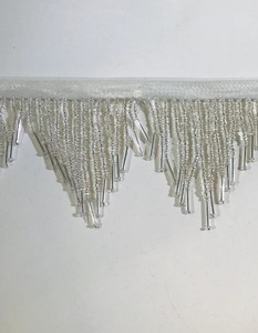 Perles de verre argentées de 3 pouces, motif chevron, avec extrémités en tube bugle, bordure à franges perlées, multicolores - Product Image 2