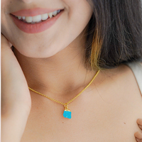 Pierre Turquoise bleue brute taille 8-10mm or électroplaqué collier pendentif plaqué or argent 925 collier pierre de naissance bijoux