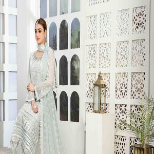 Camisa bordada pesada semicosida de 3 piezas para mujer pakistaní India Fancy Dupatta viscosa sin costuras Shalwar TAWAKKAL - Product Image 4