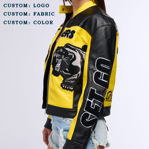 Veste de course moto pour femme en cuir rétro classique personnalisée, broderie logo OEM, col montant, boutons, tricot sportswear - Product Image 2