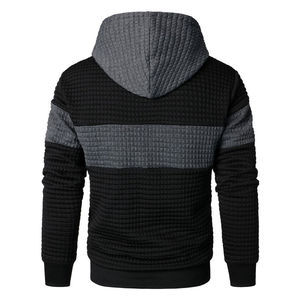 Wholesale Men's Textured <b>Waffle</b> Knit Hoodie Color <b>Block</b> Patchwork Pullover Long Sleeve Streetwear Casual Hooded Sweatshirt - Product Image 3