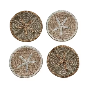 Posavasos de cuentas de semillas bordadas Paquete de posavasos de cuentas de semillas bordado floral hecho a mano por MD Handicrafts - Product Image 2