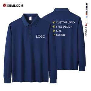 Camisa de Manga Larga con Solapa de Poliéster y Algodón, Logotipo Bordado Personalizado, Camisa de Solapa Lisa, Polo de Manga Larga para Hombre - Product Image 2