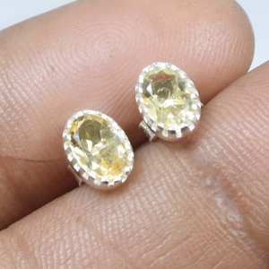 Pendientes de Plata de Ley 925 Originales Hechos a Mano, Estilo Vintage, con Citrino Amarillo Natural Facetado Ovalado, Precio al por Mayor - Product Image 1