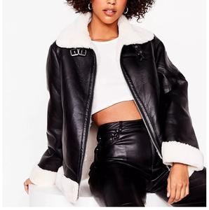 Vêtements pour femmes en cuir de vachette avec fermeture éclair élégant acheter en gros OEM ODM vestes en cuir PU vente à chaud de qualité supérieure vestes Biker Racer - Product Image 6