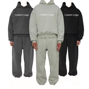 Survêtement 100% coton à logo personnalisé pour hommes, sweat à capuche surdimensionné et jogging, ensemble de 2 pièces pour la salle de sport, ensemble de survêtements de sport vierges pour l'hiver - Product Image 2