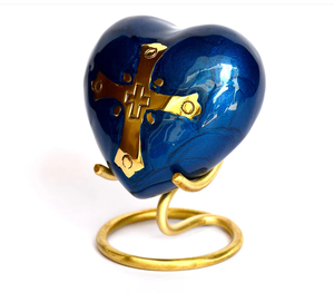 Beautiful Black Color enamel and Golden Cross Engraved Heart <b>Keepsake</b> with stand Brass Cremation for <b>Ashes</b> - Product Image 4