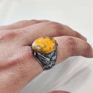Grossiste Bague pour homme Bague de Noël en argent sterling 925 avec bourdon naturel et jaspe, pierre de naissance et aigle - Product Image 3