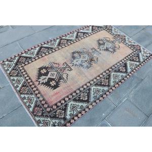 Vintage Turkish Rug 3.6x6 ft, <b>Red</b> Accent Patchwork <b>Wool</b> Rug - Product Image 3