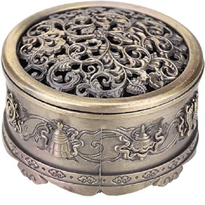 Porte-encens en métal en cuivre Antique de forme ronde, brûleur d'encens en forme de cendrier pour la maison et le bureau - Product Image 3
