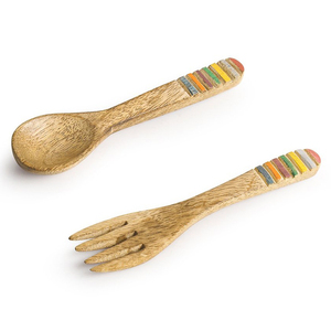 Asas decorativas Cuchara de madera natural Tenedor Juego de cubiertos de boda ecológico Comedor sostenible con estilo - Product Image 1