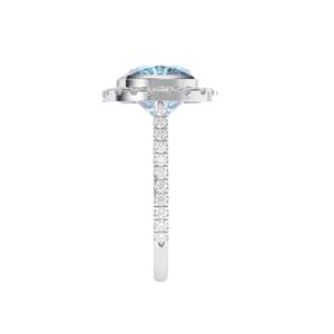 Anillo de compromiso de Halo de diamante con corte de cojín azul con acentos para anillo de mujer - Product Image 2
