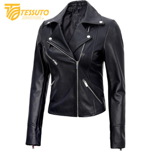 100% <b>Real</b> <b>Leather</b> Women's Winter Racer <b>Jacket</b> New Casual & Stylish Breathable Stand Collar in Premium Packaging - Product Image 1
