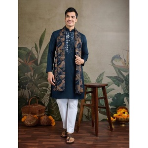 Ropa tradicional Hombres étnicos Kurta recto con Dupatta Ropa étnica Pijama Kurta de moda de Kurtas indios para hombres - Product Image 1