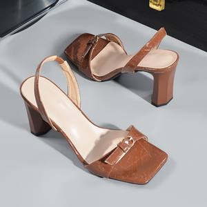 Sandales d'été 2026 sexy à lanières et ceinture métallique, talons fins, style minimaliste français, bout rond ouvert, chaussures pour femmes - Product Image 4