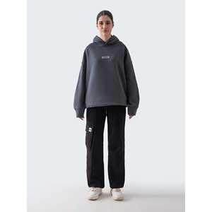 เสื้อฮู้ดดี้ผู้หญิงสีเทาเข้มทรงโอเวอร์ไซส์ ผ้าไหมถักเนื้อนุ่ม ระบายอากาศได้ดี มีซิป ดีไซน์ 3 มิติ พร้อมลายครอปท็อป สำหรับฤดูใบไม้ร่วง - Product Image 4