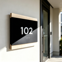 Plaque de porte moderne en acrylique noir avec numéro de maison - Plaque de numéro 3D personnalisée pour villa, bureau et hôtel, résistante à l'eau et illuminée