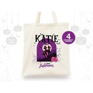 Bolsas de Regalo de Algodón Reciclable con Logotipo del Festival de Halloween Impreso Personalizadas con Nombre para Niños - Product Image 1