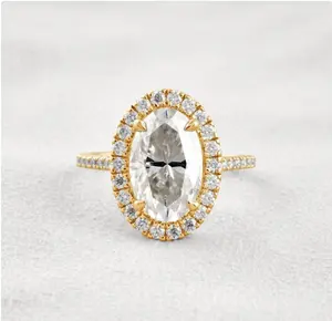 แหวน925ทรงรีสีเงินสเตอริงรัศมีวงแหวนและแหวนปูพื้นปรับแต่งได้ตามต้องการ
