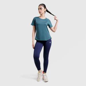 เสื้อสตรี Comfort Flow สีเขียวอมฟ้าเข้ม ผ้าถัก คอตตอนผสมสแปนเด็กซ์ น้ำหนักเบา ระบายอากาศได้ดี ทรงพอดีตัว ไซส์ XS S XL ดีไซน์เรียบง่าย เหมาะสำหรับฤดูร้อน แขนสั้น - Product Image 3
